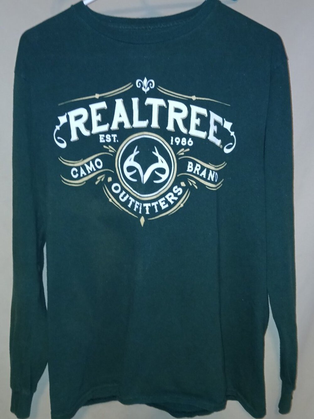 Realtree Womens Long Sleeve Graphic Tee Green Logo M (38-40) Cotton